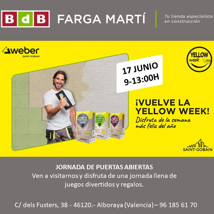 El lunes 17 de junio: Jornada de puertas abiertas Yellow week de Weber, de 9:00 a 13:00. Disfrutaremos de divertidos juegos y regalos.